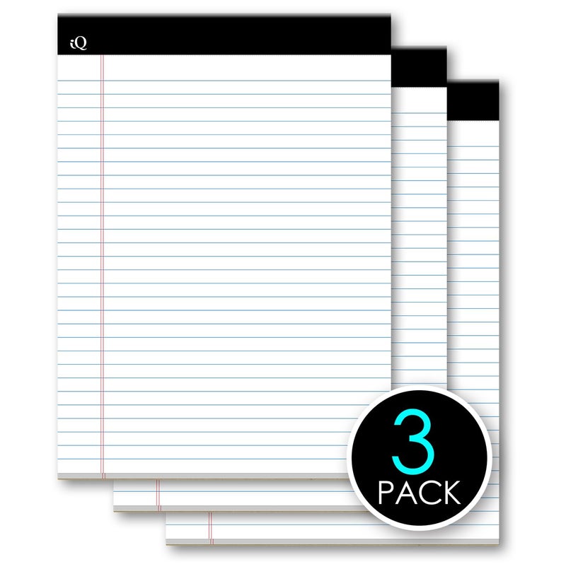 iScholar iQ Legal Pads, White, Wide Ruled, 8.5"" x 11.75"", 50 Sheets Per Pad, Pack of 3 Pads (68113) - Image 2